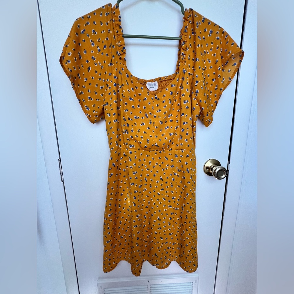 Sienna Sky Yellow and Black Midi Dress with Elegant Silhouette